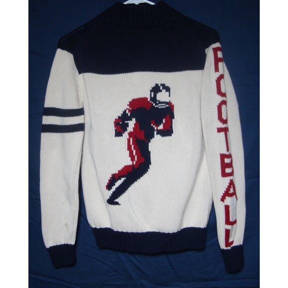 GAP KIDS Varsity Football Sweater Zip Front Cardigan Large RARE Red White Blue - Picture 1 of 4